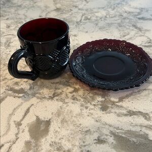 Avon 1876 Cape Cod collection. Elegant Red Mug and Saucer Set